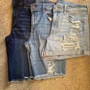 Stylish Women's Distressed Denim Shorts - Light Blue and Dark Blue